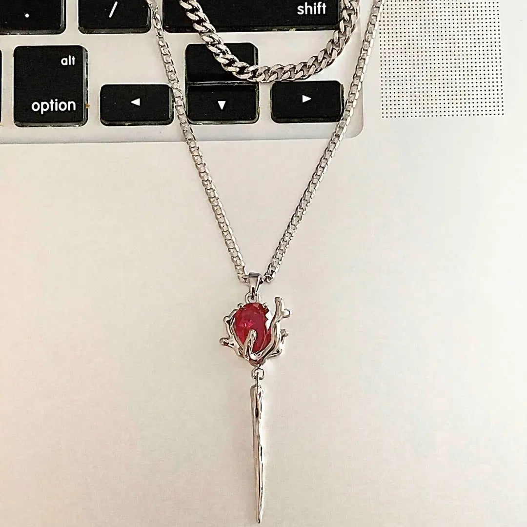 Double irregular ruby creative double-layer chain stacking necklace