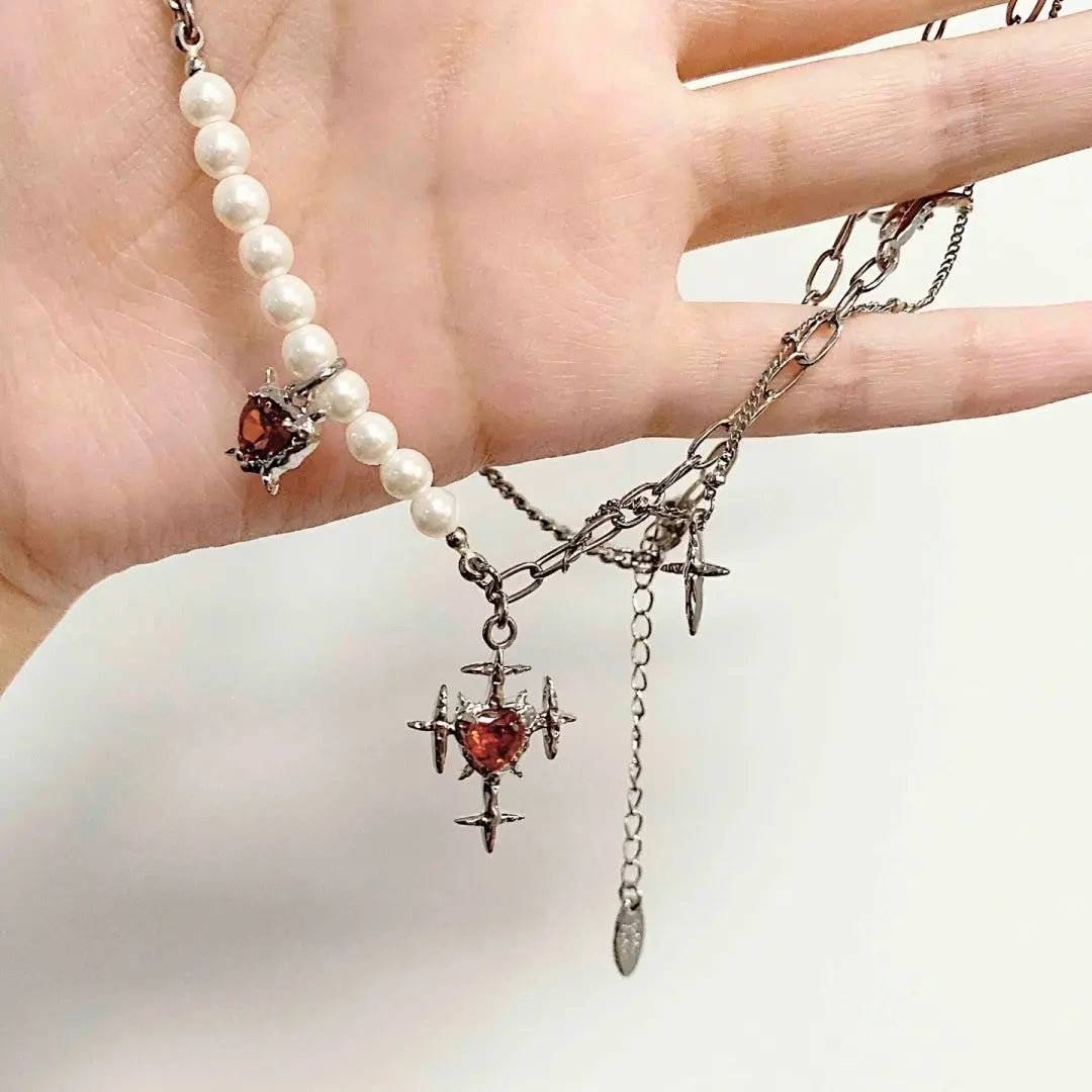 Double irregular ruby creative double-layer chain stacking necklace
