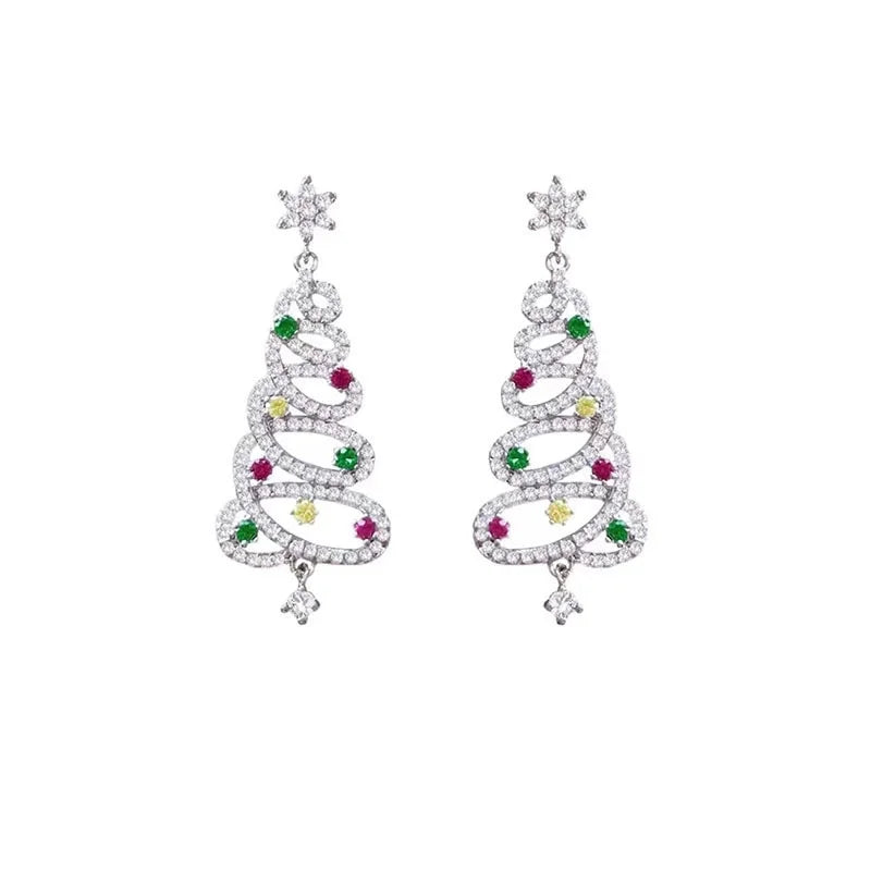 Christmas Earrings Premium Sense Colorful Zirconia Full Diamond Christmas Tree Earrings