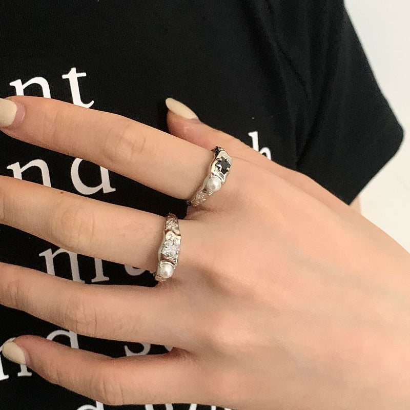 Small design advanced s925 sterling silver irregular pearl zircon ring adjustable ring