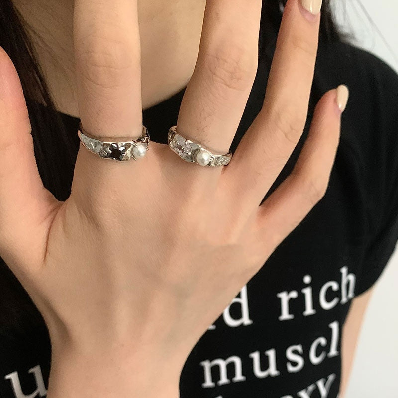 Small design advanced s925 sterling silver irregular pearl zircon ring adjustable ring
