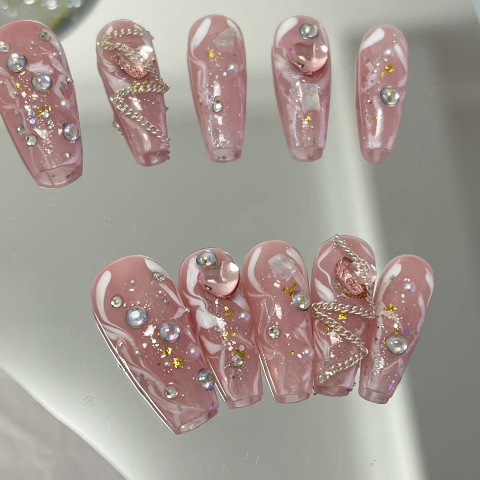 French Nail Wearing Plaster Gel Rose Wearing Nail Enhancements Medium and Long Nail Patch for Students and Pregnant Women