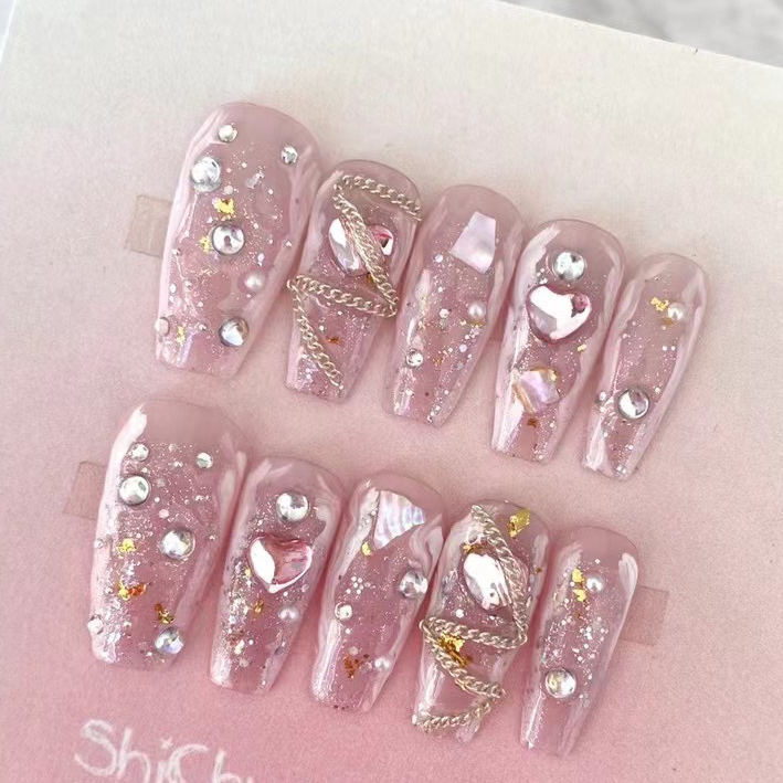 French Nail Wearing Plaster Gel Rose Wearing Nail Enhancements Medium and Long Nail Patch for Students and Pregnant Women