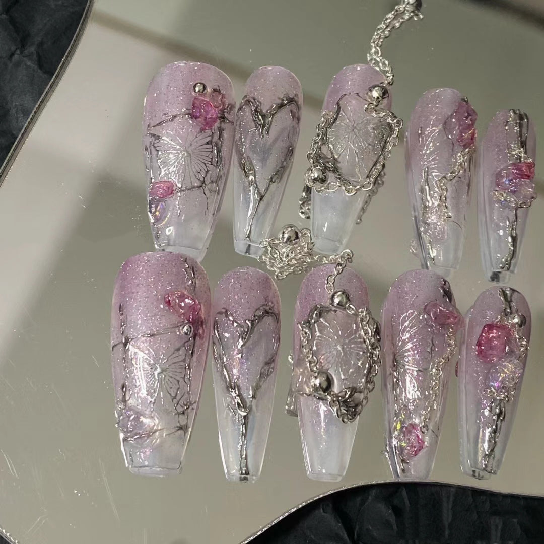 Original hand-painted liquid butterfly manicure 3-color butterfly