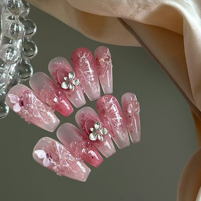 Nethong wear the same type of manicure finished patch, broken diamond ribbon butterfly removable false nail bride nail patch