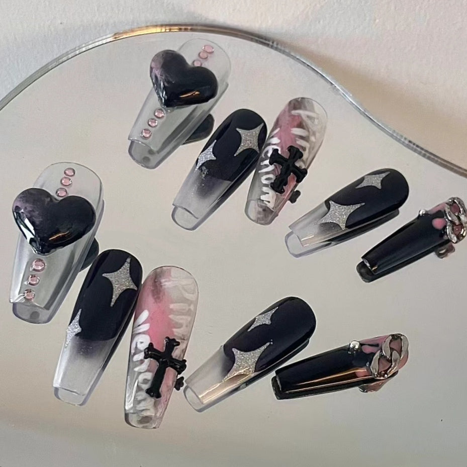 Pink Sweet Monster | American Sweetheart 2022 New Cool Spice Girls Handmade Nail Enhancement Four Star powder blusher Wearing Nails