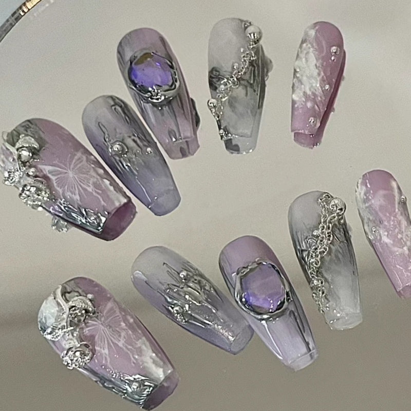 Grayish purple granulated sugar tinged with high-grade princess style, exquisite, handmade phototherapy, customized wearing armor