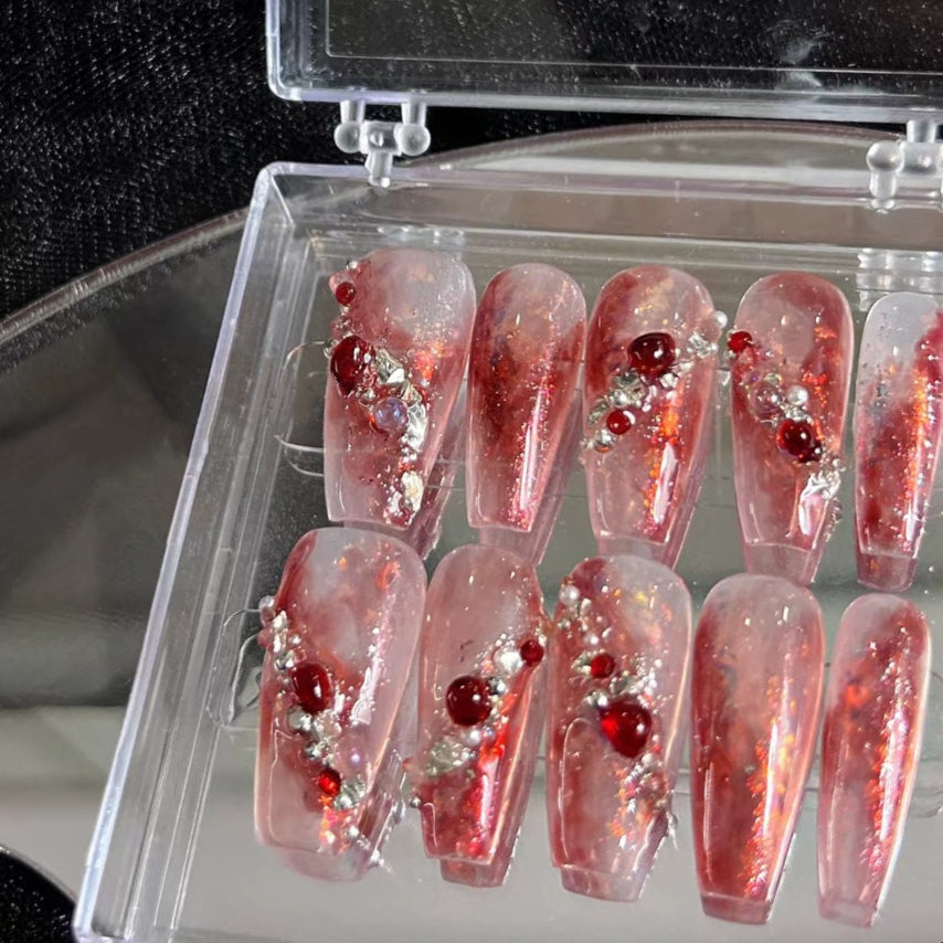 Fake nail stickers can be used with Van Dom rose, high-grade mesh red, wearing nails, lazy manicure, lasting