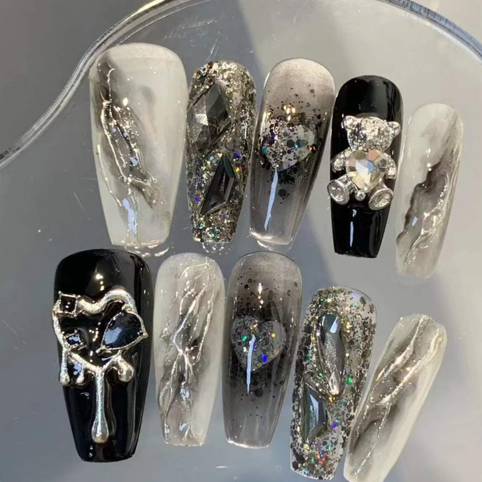 Milky white halo dyed ribbon bow, zircon wearing armour, popular style, repeated use of nail plate, manual customization