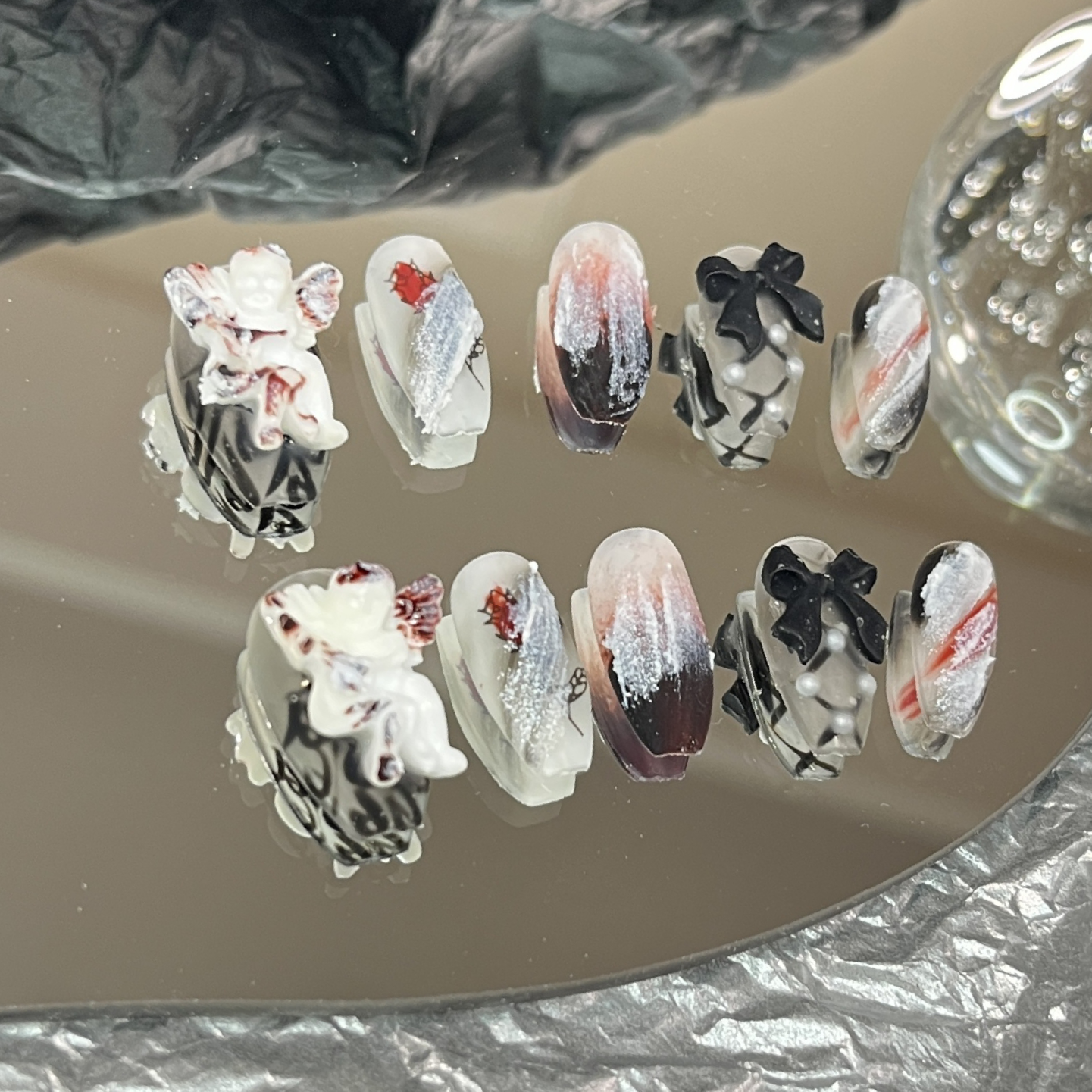 Handmade nail wearing short ladder angel bow rose false nail pregnant women students can use removable patch