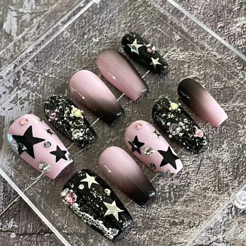 Sweet hot metal hot girl Y2K five-star gold and silver nail enhancement