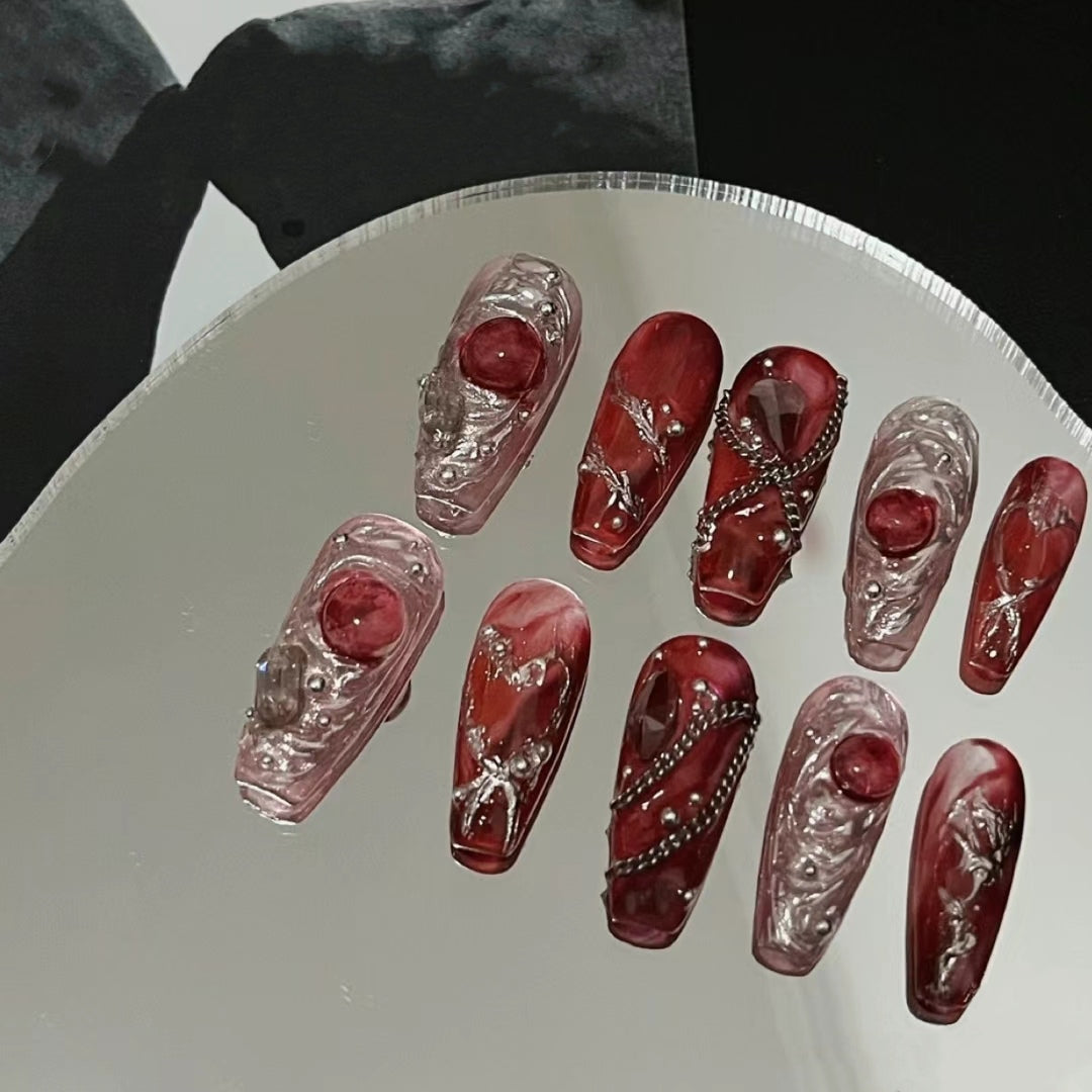 Ox Blood Red Hand Nail Enhancement Students can repeatedly use Dark Millennium Spicy Girls