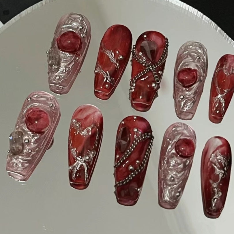 Ox Blood Red Hand Nail Enhancement Students can repeatedly use Dark Millennium Spicy Girls