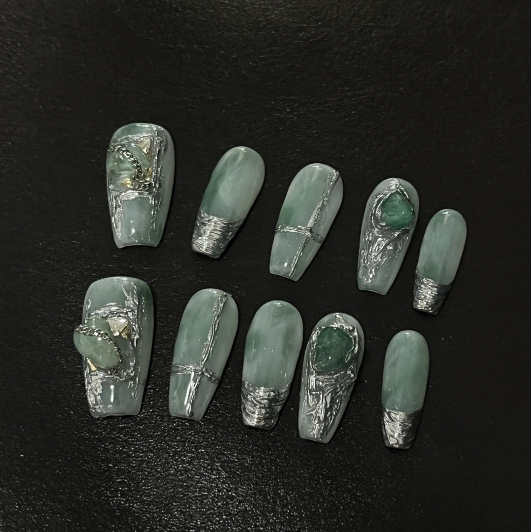 Bibo | Cyberpunk pure handmade luanjin gorgeous nail enhancement new Chinese ancient style temperament white light therapy wear armor
