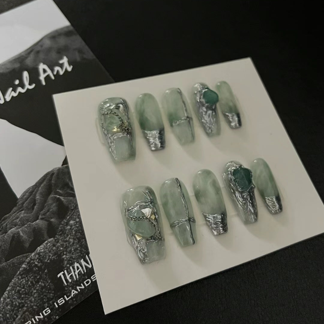 Bibo | Cyberpunk pure handmade luanjin gorgeous nail enhancement new Chinese ancient style temperament white light therapy wear armor
