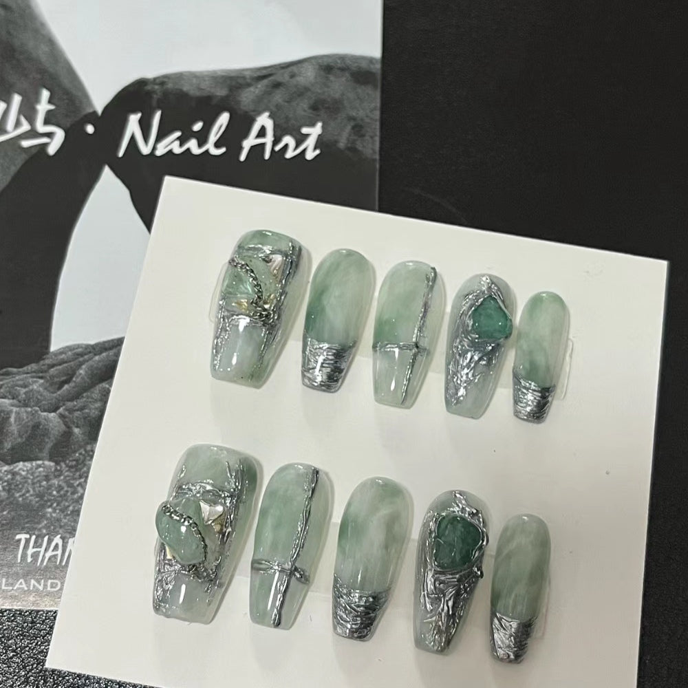 Bibo | Cyberpunk pure handmade luanjin gorgeous nail enhancement new Chinese ancient style temperament white light therapy wear armor