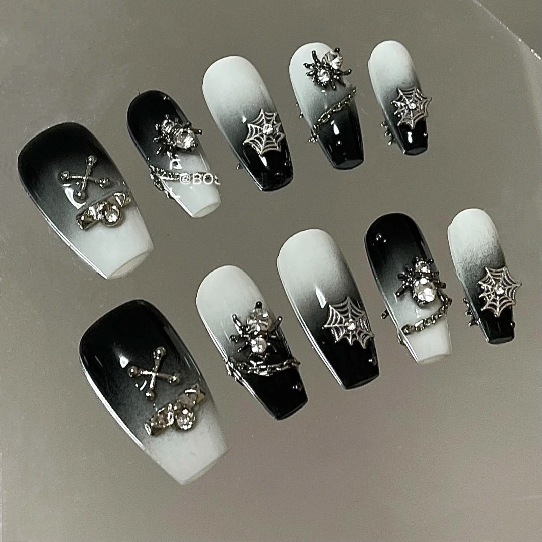 Metal melting moon wearing nail, black spider nail enhancement, false nail, removable nail patch, full nail patch