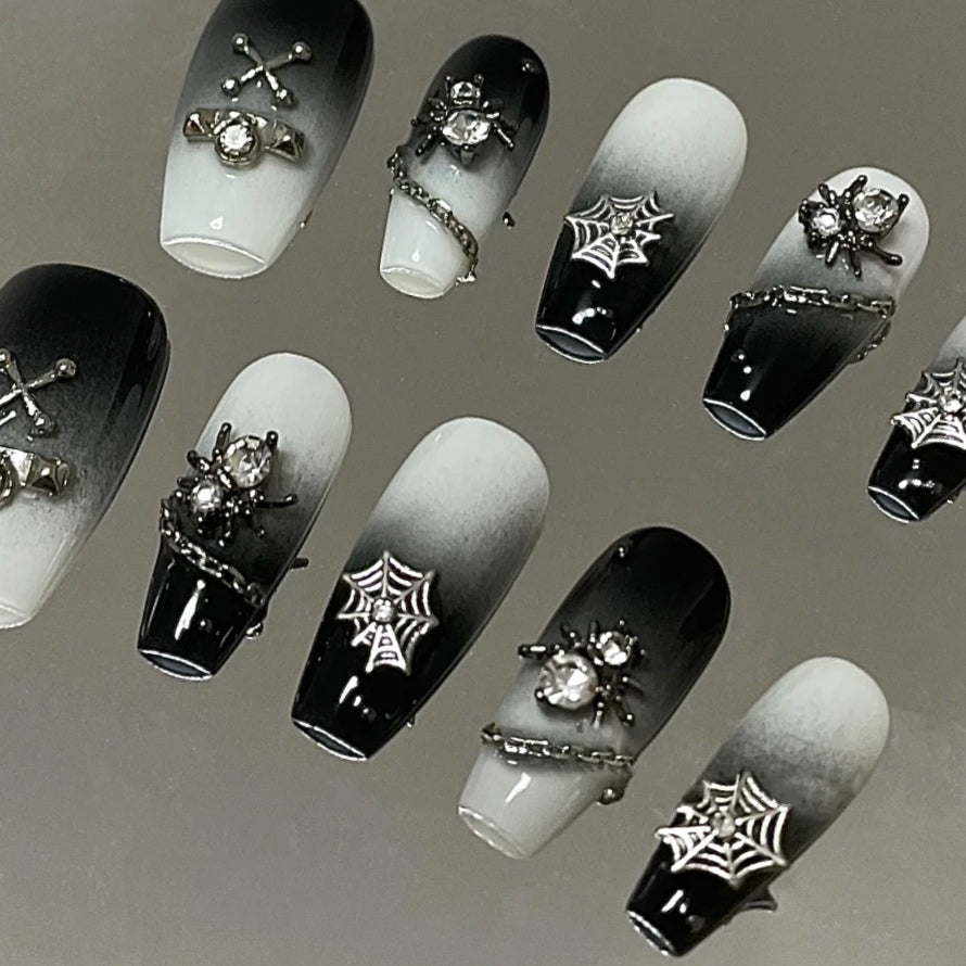 Metal melting moon wearing nail, black spider nail enhancement, false nail, removable nail patch, full nail patch
