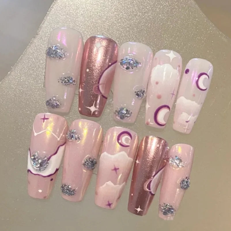 Wearing nail by hand, pure desire, French sweetheart, hot girl, love, half French removable nail patch with diamond