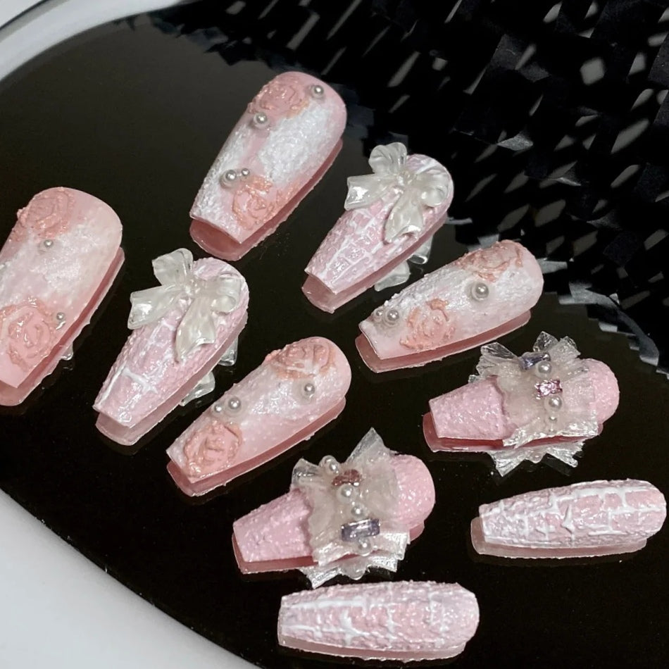 Pure manual pile drill ice through love butterfly beautiful girl soldier removable manicure