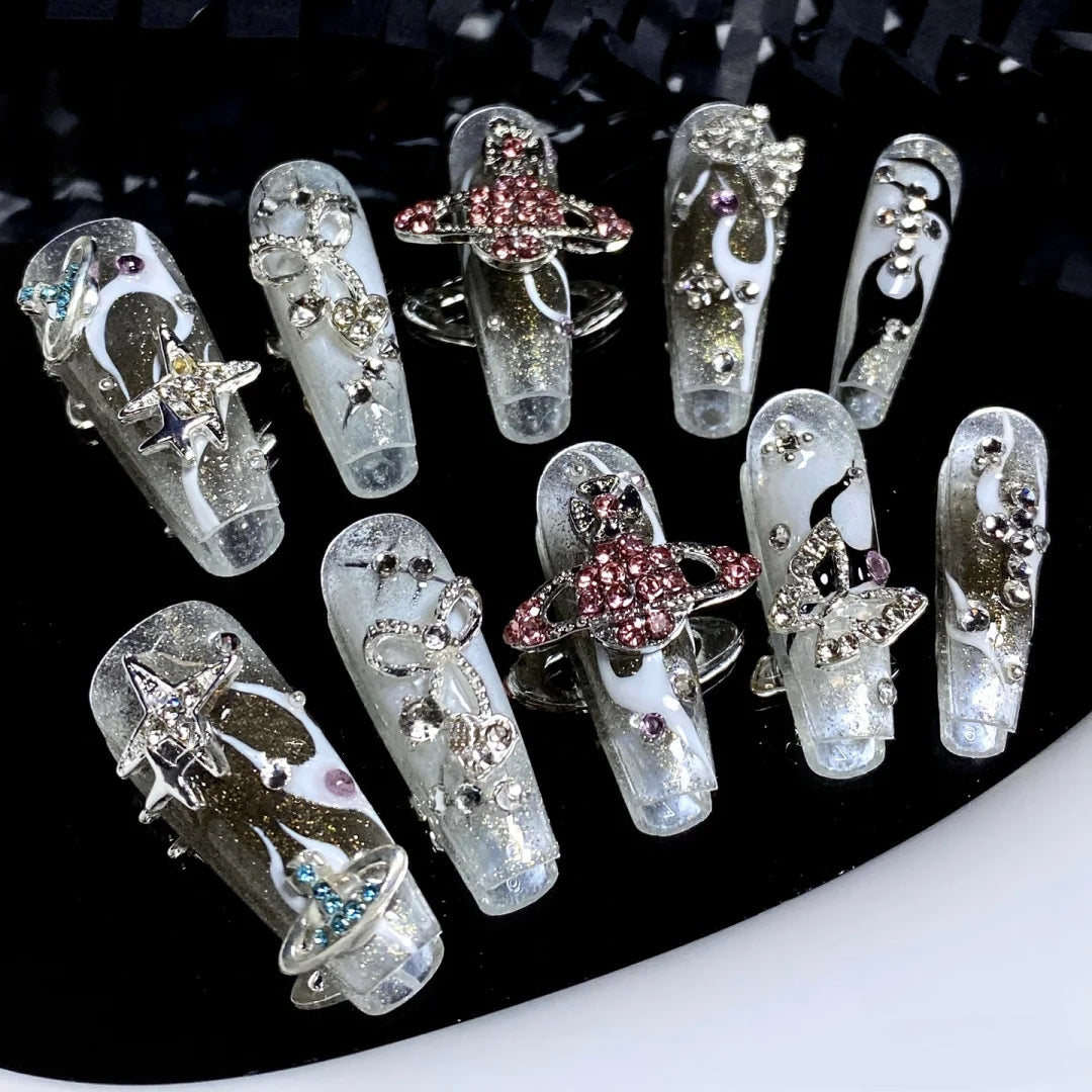 European and American Spice Girls Wearing Nails Butterfly Bridal Wedding Nails Full of Diamond Gothic Nail Enhancements