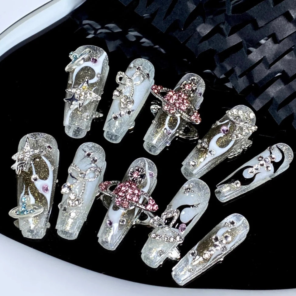 European and American Spice Girls Wearing Nails Butterfly Bridal Wedding Nails Full of Diamond Gothic Nail Enhancements