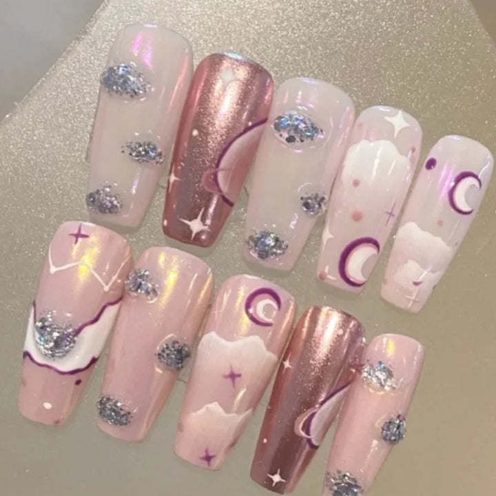 Wearing nail by hand, pure desire, French sweetheart, hot girl, love, half French removable nail patch with diamond