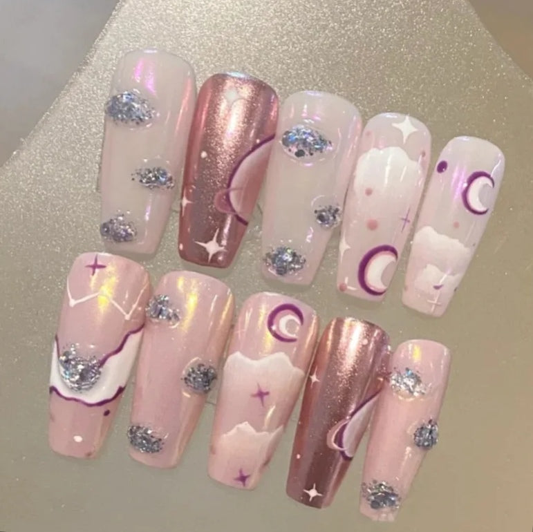 Wearing nail by hand, pure desire, French sweetheart, hot girl, love, half French removable nail patch with diamond