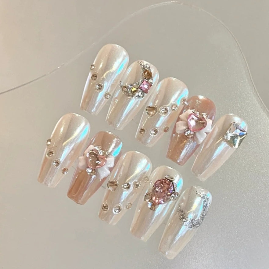 Pure manual nail enhancement, wearing nail, bride, pregnant woman, removable sequin, flash diamond, pure desire, fake nail patch, phototherapy lasting