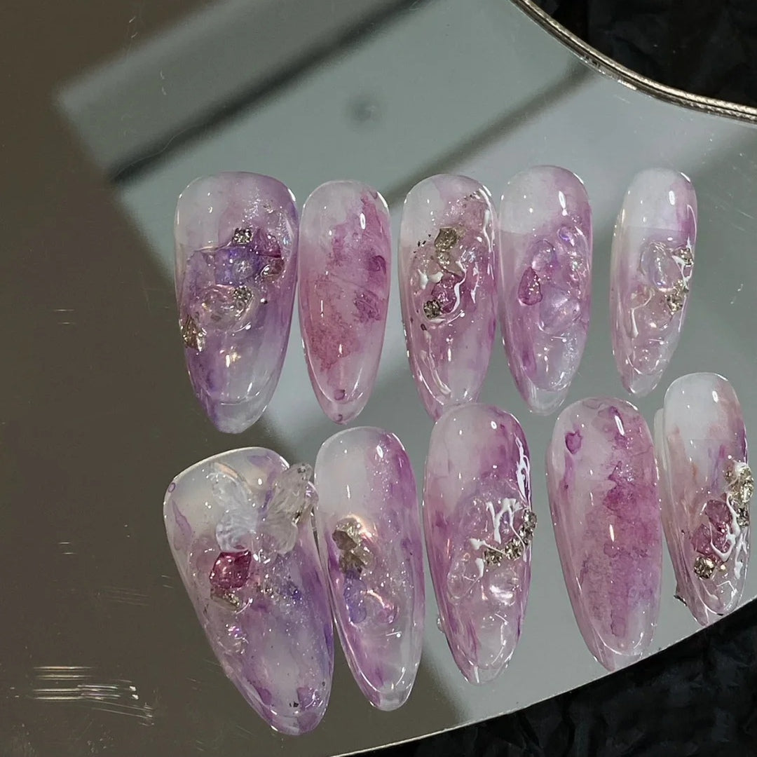 Princess Versailles Pure Desire Wind Butterfly Fairy Hand-worn Nail Enhancement Long Light Luxury False Nail Patch Finished Japanese Series