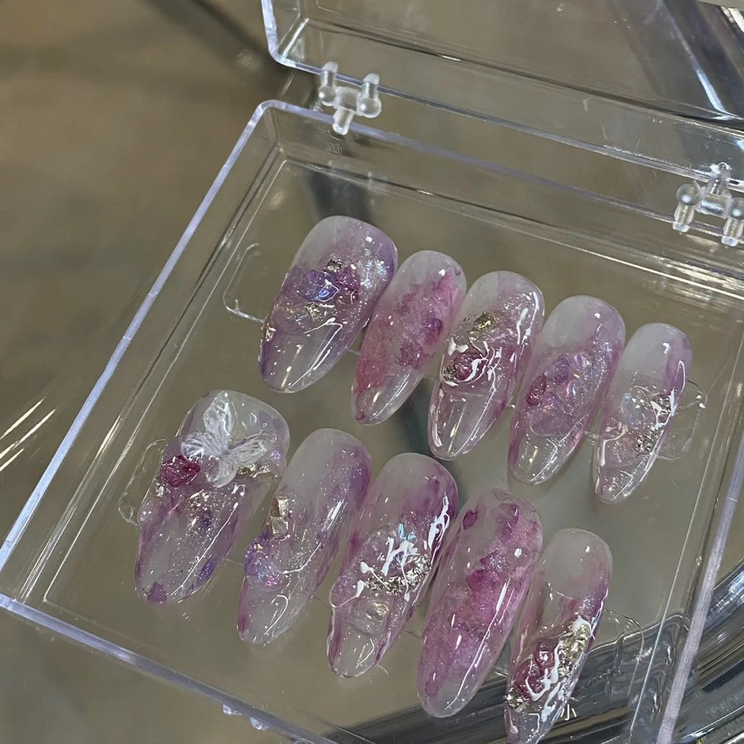 Princess Versailles Pure Desire Wind Butterfly Fairy Hand-worn Nail Enhancement Long Light Luxury False Nail Patch Finished Japanese Series