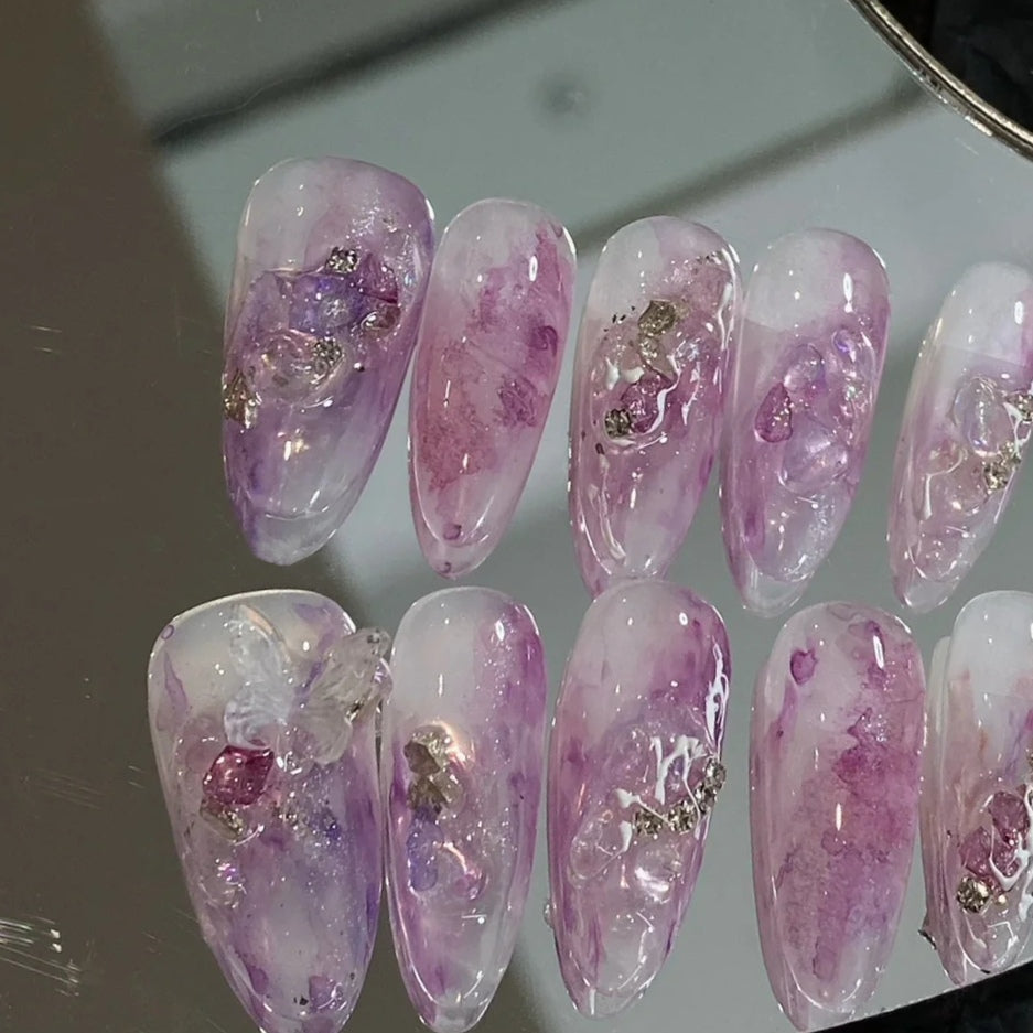 Princess Versailles Pure Desire Wind Butterfly Fairy Hand-worn Nail Enhancement Long Light Luxury False Nail Patch Finished Japanese Series