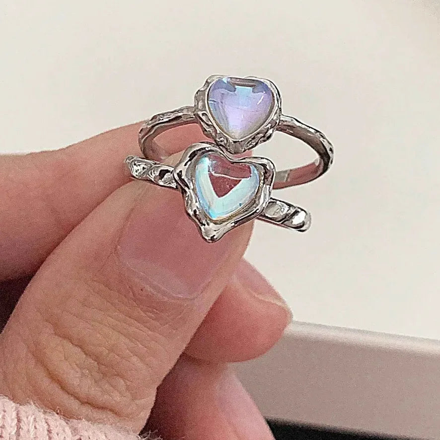 Winter minority design opening adjustable ring Japanese and Korean moonstone ring female