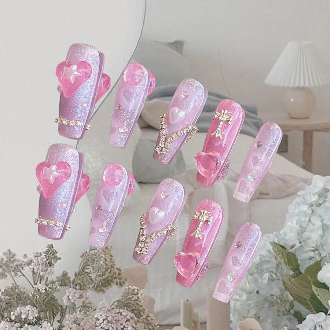 Nail accessories nail decoration small cherry blossom frame zircon plum blossom powder platinum love pearl frame