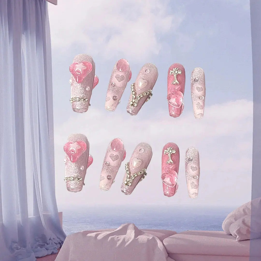 Nail accessories nail decoration small cherry blossom frame zircon plum blossom powder platinum love pearl frame