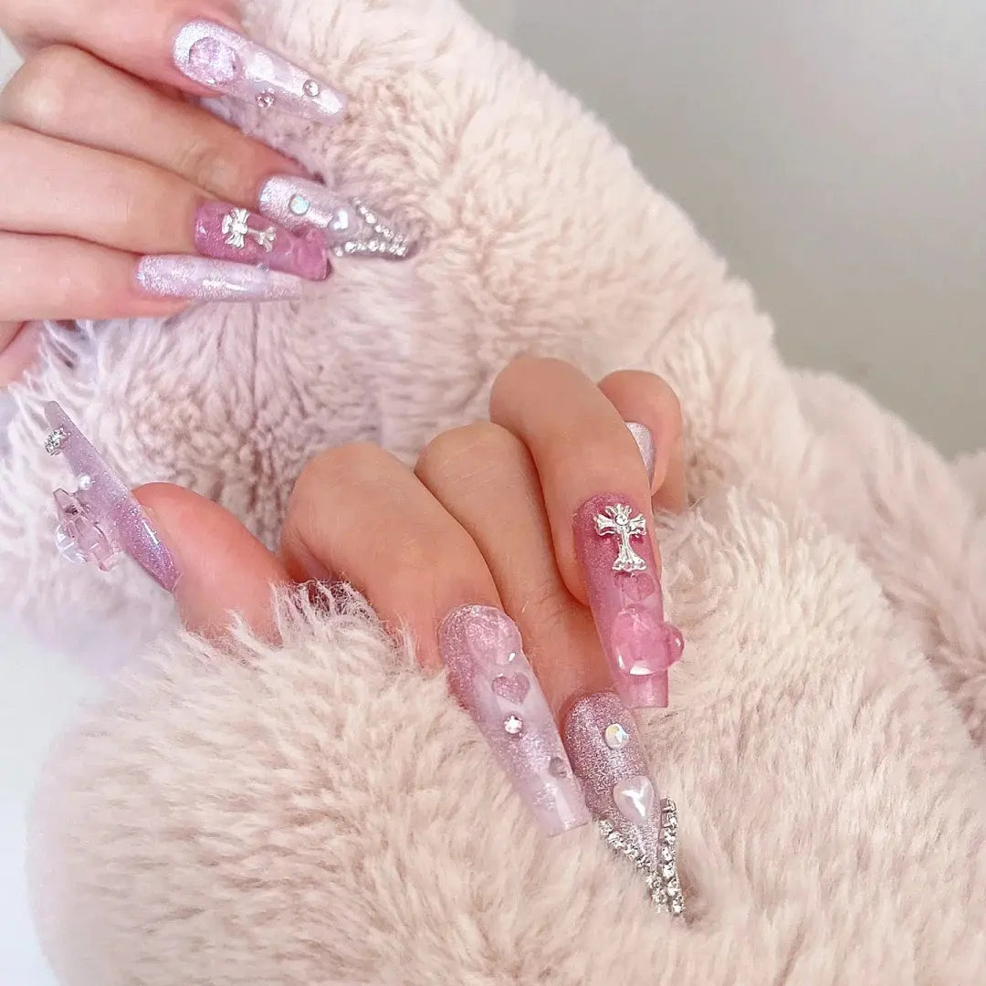 Nail accessories nail decoration small cherry blossom frame zircon plum blossom powder platinum love pearl frame