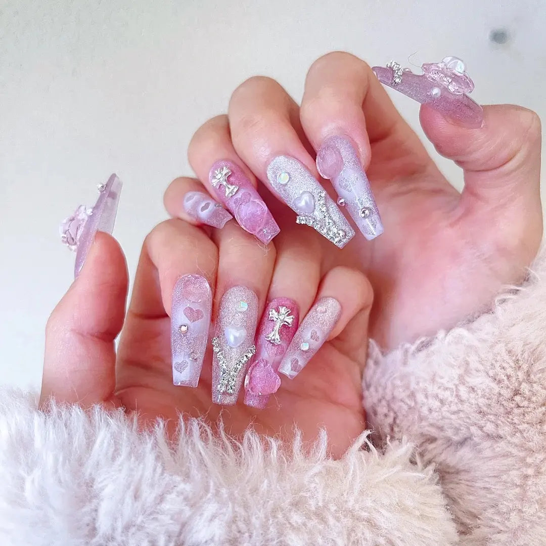 Nail accessories nail decoration small cherry blossom frame zircon plum blossom powder platinum love pearl frame