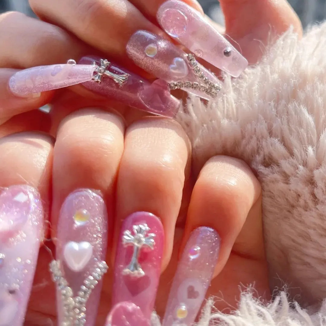 Nail accessories nail decoration small cherry blossom frame zircon plum blossom powder platinum love pearl frame
