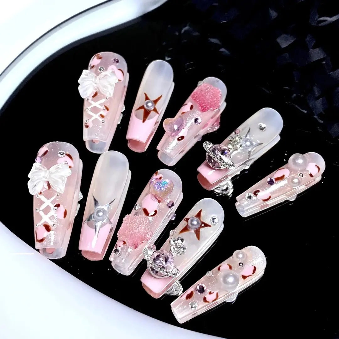 Net Red New Sweet Cool Spicy Girls Pink Nail Wearing Stick Finished nail piece removable removable false nail