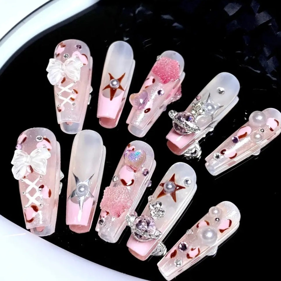 Net Red New Sweet Cool Spicy Girls Pink Nail Wearing Stick Finished nail piece removable removable false nail