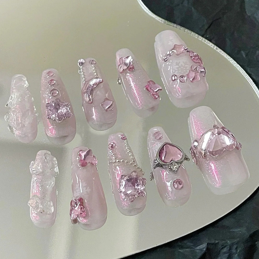 Unicorn Huazi's Nail Enhancement Style Love pink shining armor