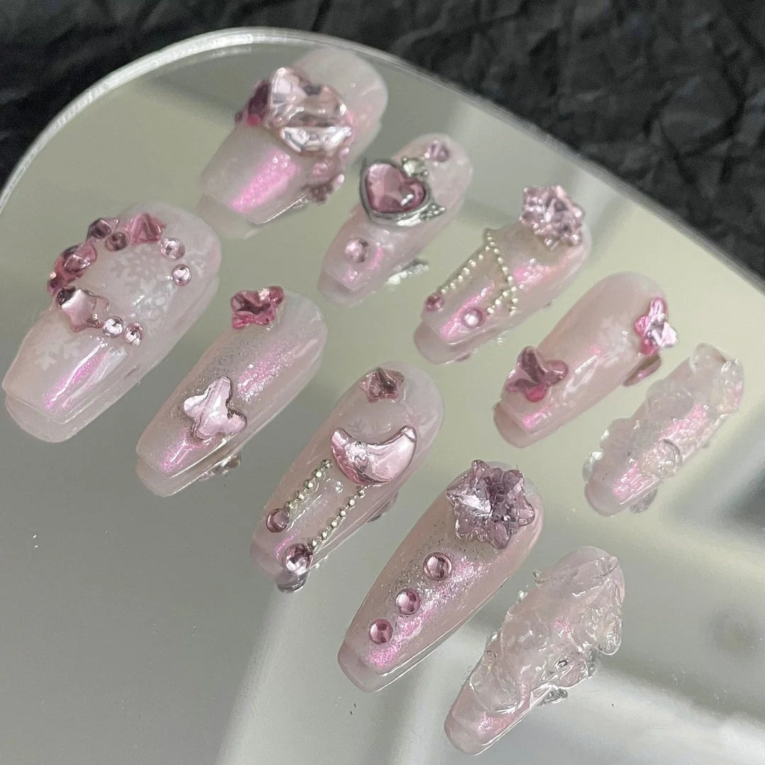 Unicorn Huazi's Nail Enhancement Style Love pink shining armor