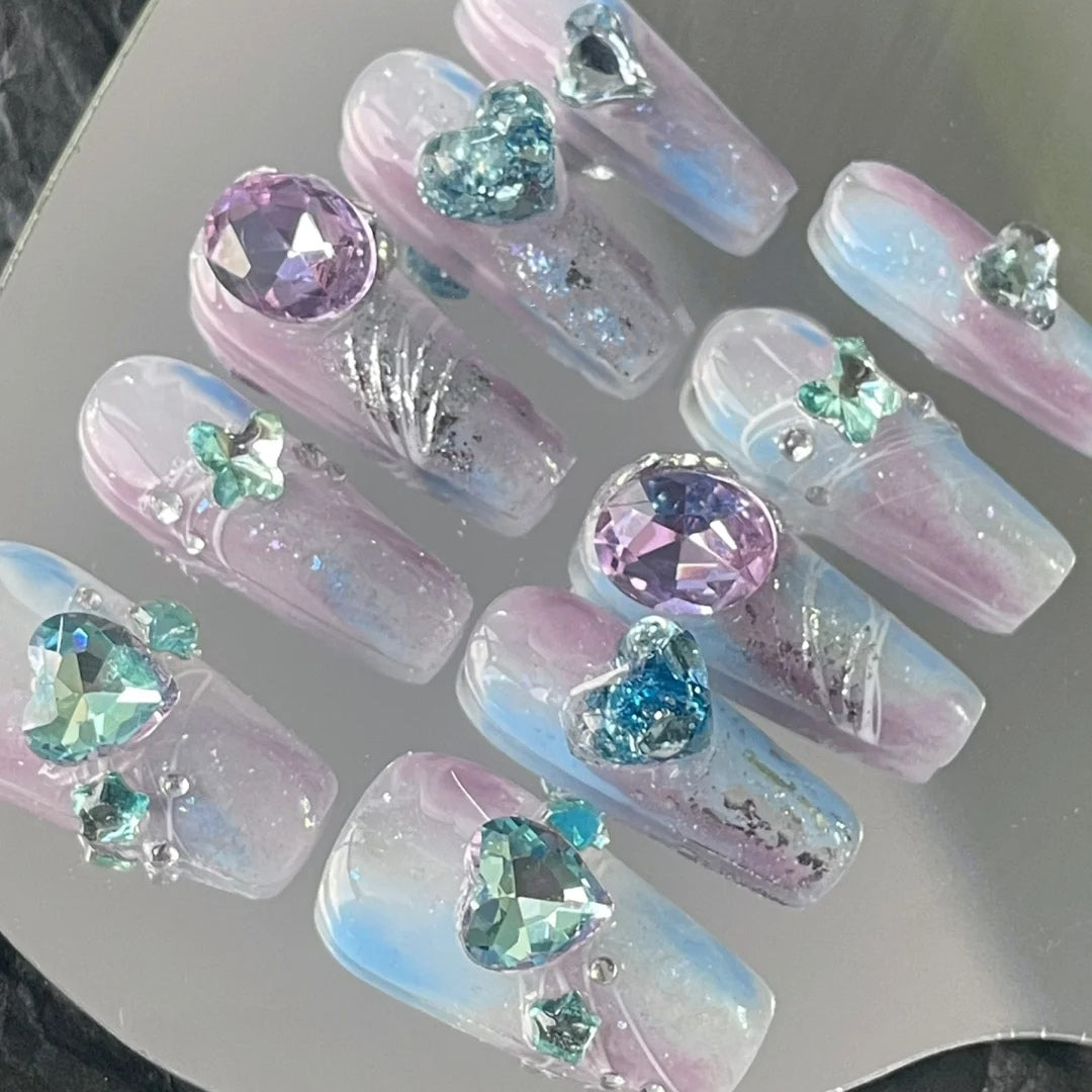 Wearing nail patches, nail stickers, nail patches, students flashing butterflies, purple, empress dowager