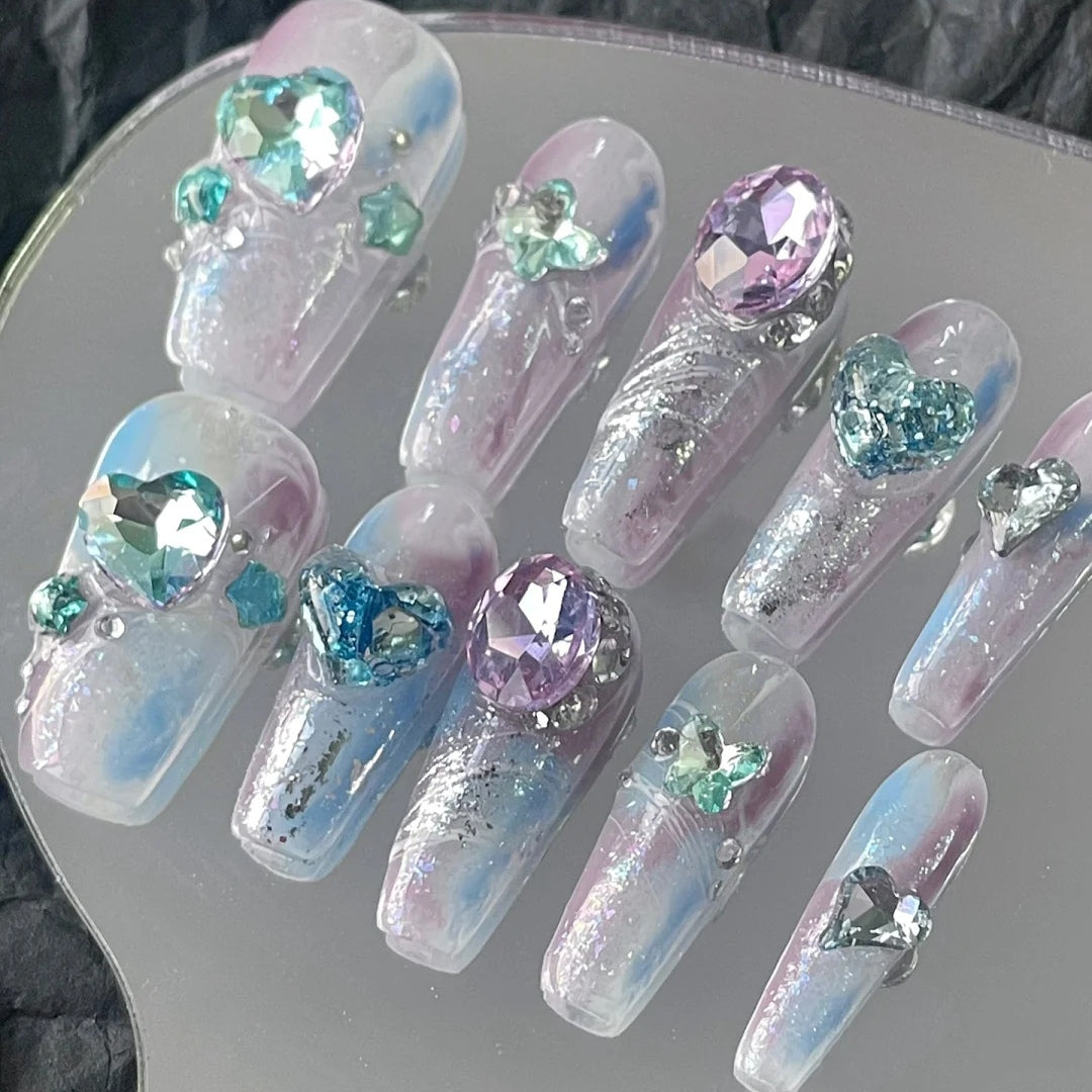 Wearing nail patches, nail stickers, nail patches, students flashing butterflies, purple, empress dowager