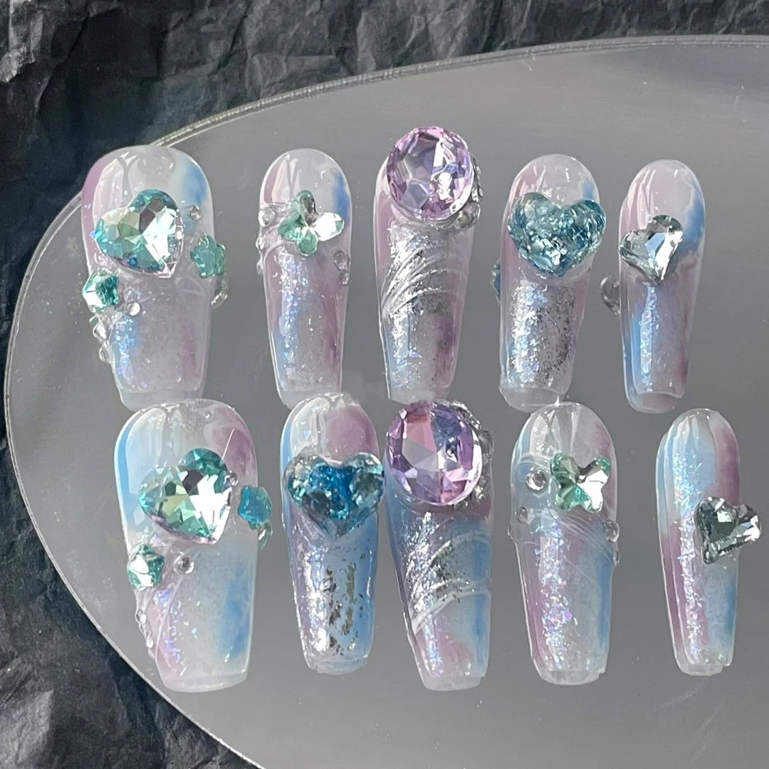 Wearing nail patches, nail stickers, nail patches, students flashing butterflies, purple, empress dowager