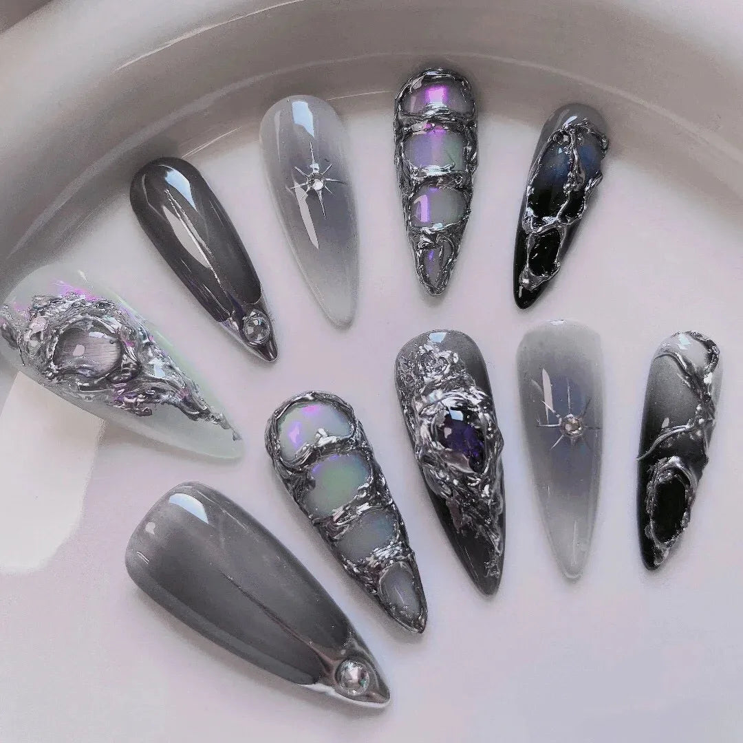|Black Star River🫧| customized fake nail size, finished product