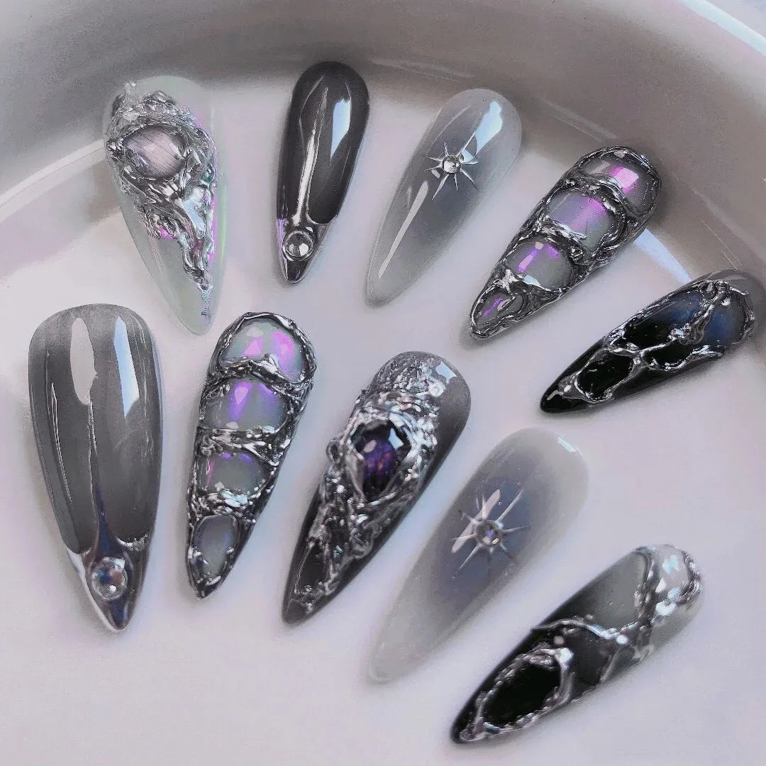 |Black Star River🫧| customized fake nail size, finished product