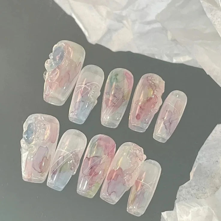 INS Rainbow Sugar Color Translucent Halo Dye Nail Enhancement Manual Customization Nail Wearing Phototherapy Finished Nail Sheet Removable