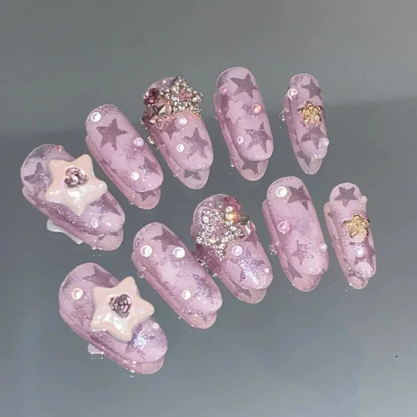 Sweet Girl Nail Enhancement Pink Sparkling Starlight Peach Love Romantic Simple Elements Nail Back Adhesive Sticker