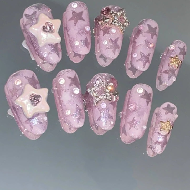 Sweet Girl Nail Enhancement Pink Sparkling Starlight Peach Love Romantic Simple Elements Nail Back Adhesive Sticker